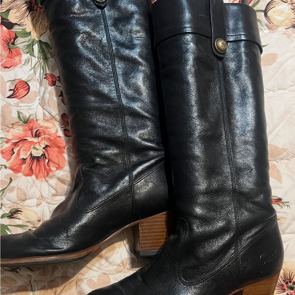 Black Leather Heeled Boots - Picture 1 of 3